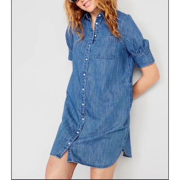 Old Navy Dresses & Skirts - OLD NAVY Women Button up Light Blue Denim Chambray Tunic Dress Size XL Cotton